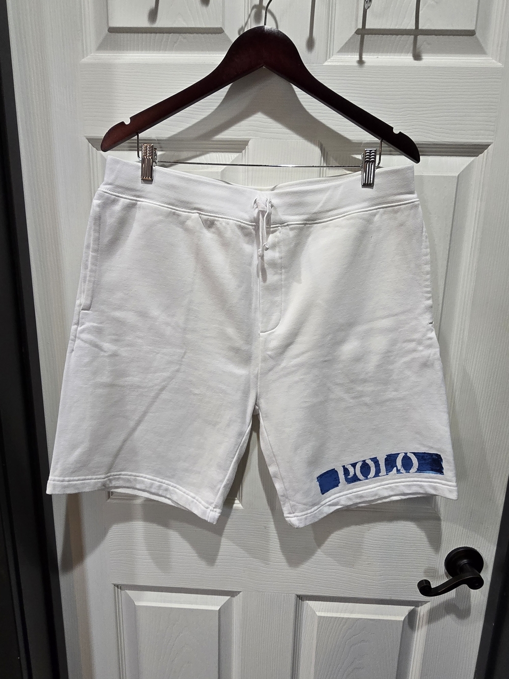 Polo by Ralph Lauren White Men's Cotton Drawstring Shorts with Blue Logo